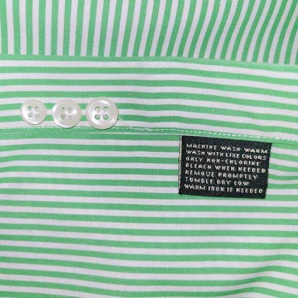 Lauren Ralph Lauren Non Iron Button Down Striped Shirt Men 16 34/35 Green White - Picture 6 of 8